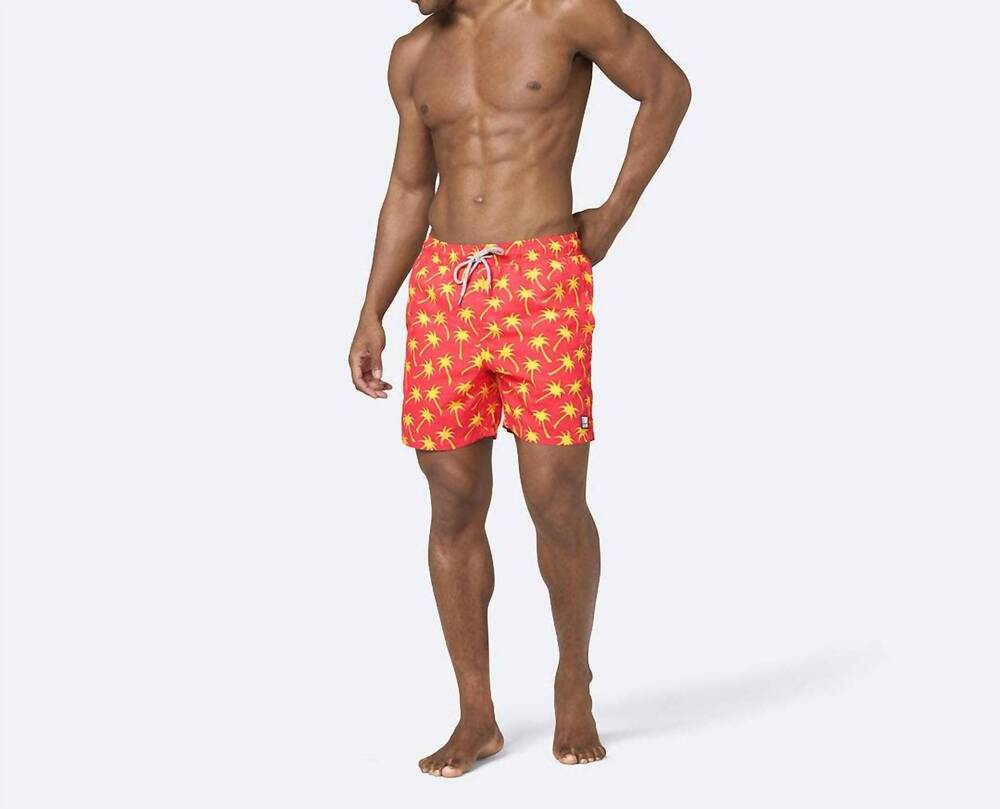NEW TOM & TEDDY men's palm swim shorts in coral & lime